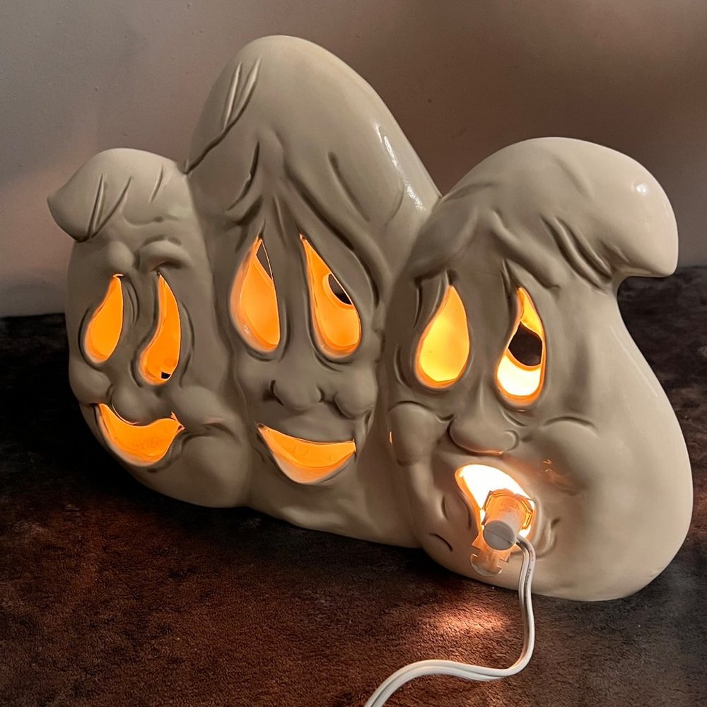 Vintage Halloween Ghost Lighted Decoration Holland Mold Trio Ceramic Figurine - Picture 5 of 15